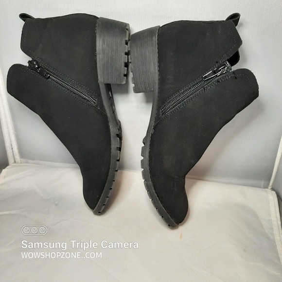 Me Too Ankle Boots Women Size 6 Black Suede Ankle Platform Boots Booties Chunky - Picture 8 of 8